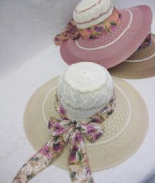 24 Bulk Ladies Fashion Sun Hat With Floral Ribbon