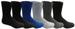6 Bulk Yacht & Smith Men's Assorted Colored Warm Cozy Fuzzy Socks