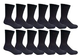 6 Bulk Yacht & Smith Men's Loose Fit NoN-Binding Soft Cotton Diabetic Black Crew Socks Size 13-16