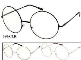 48 Bulk Clear Lens Large Round Metal Eye Glasses