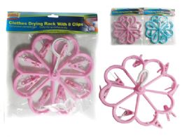 72 Bulk Flower Shaped Clothes Laundry Drying Rack With 8 Clips. Blue, Pink
