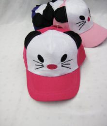 36 Bulk Panda With Ears Kids Baseball Cap