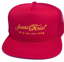 48 Bulk Youth Mesh Back Printed Hat, "jesus Christ He Is The Real Thing", Assorted Colors