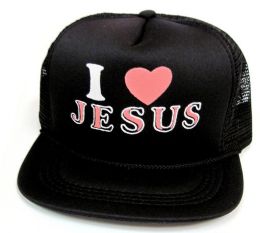 48 Bulk Youth Mesh Back Printed Hat "i Love Jesus" Assorted Colors
