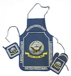 6 Bulk Navy Kitchen Set Consists Of Apron Oven Mitt And Hot Pad