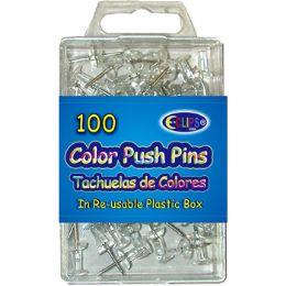 48 Bulk Push pins, clear, 100 ct. reusable box  