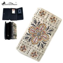4 Bulk Montana West Embroidered Collection Secretary Style Wallet Beige