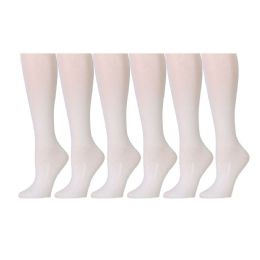 12 Bulk Yacht & Smith Girl's Flat Knit Ivory Knee High Socks