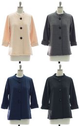 24 Bulk Mandarin Collar Textured Coat Assorted