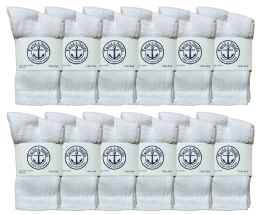 12 Bulk Yacht & Smith Kid's Cotton White Terry Cushioned Crew Socks