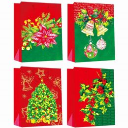 144 Bulk Gift Bag Xmas Four Pack 4.5x5.75x2.5