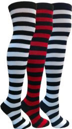 3 Bulk Yacht&smith Womens Over The Knee Socks Stripe Referee Knee High Socks