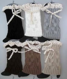 12 Bulk Knitted Boot Toppers Leg Warmers With Lacey Bows