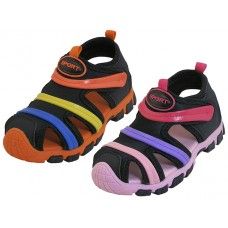 24 Bulk Children's Rainbow Strip Upper  Touch Closure Sandals