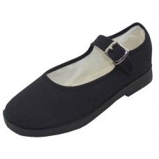 36 Bulk Girl's Cotton Upper Mary Janes Canvas Shoe Black Color Only