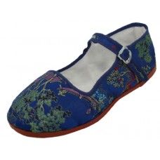 36 Bulk Youth's Satin Brocade Upper Classic Mary Jane Shoes In Navy