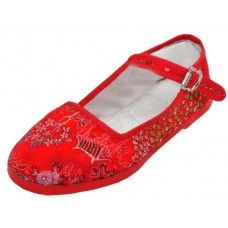 36 Bulk Youth's Satin Brocade Upper Classic Mary Jane Shoes In Red