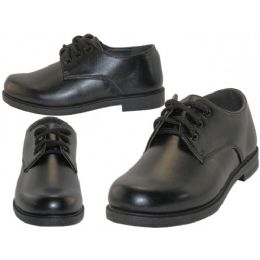 24 Bulk Big Boy's Pu Upper Black Shoelace Top Dress Shoe & School Shoes In Black