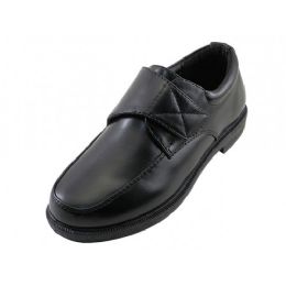24 Bulk Boy's Pu Upper  Touch Closure Slip On Dress Shoes & School Shoes In Black