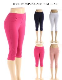 24 Bulk Womens Capri Pants In Assorted Solid Colors