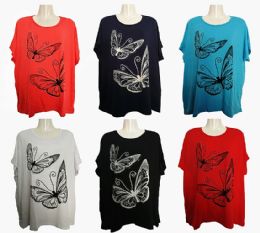 48 Bulk Womens Butterfly Tee Shirt Assorted Color