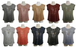 48 Bulk Womens Assorted Color Shimmer Tee With Neckace
