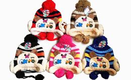 120 Bulk Winter Warm Kids Animal Hat With Earcuff Cap And Pom Pom