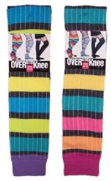 60 Bulk Women's Over The Knee Rainbow Stripe Socks