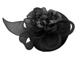 12 Bulk Sinamay Fascinator With Flower And Feather Trim In Black