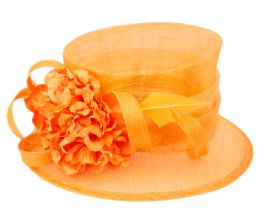 12 Bulk Sinamay Fascinator With Flower And Feather Trim In Orange