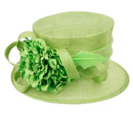 12 Bulk Sinamay Fascinator With Flower And Feather Trim In Green