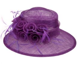 12 Bulk Sinamay Fascinator With Flower And Feather Trim In Lavender
