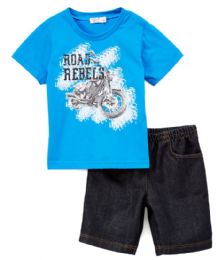 6 Bulk Boys Graphic Tshirt And Denim Short SeT- Size 2 - 4t