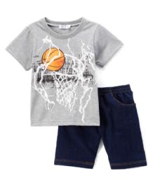 6 Bulk Boys Graphic Tshirt And Denim Short SeT- Size 4/5 - 7/8