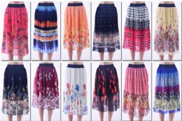 72 Bulk Women's Pleated Printed Midi Skirt