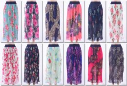 72 Bulk Women's Pleated Printed Midi Skirt