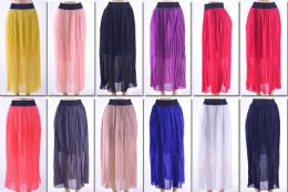 72 Bulk Women's Pleated Solid Color Maxi Skirt