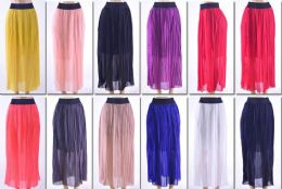 72 Bulk Women's Pleated Solid Color Maxi Skirt