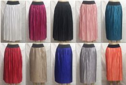 72 Bulk Women's Pleated Solid Color Midi Skirt