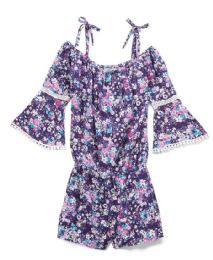 6 Bulk Girls' Navy Rayon Romper In Size 7-12