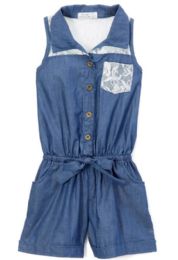 6 Bulk Girls' Denim Romper In Size 12M-24m