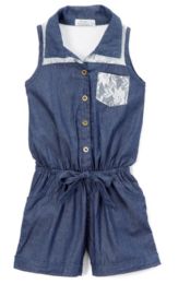 6 Bulk Girls' Denim Romper In Size 12M-24m