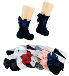 36 Bulk Ladies Fashion Socks Rolled Top With Bow