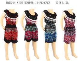 144 Bulk Kids Romper With Fringes Assorted