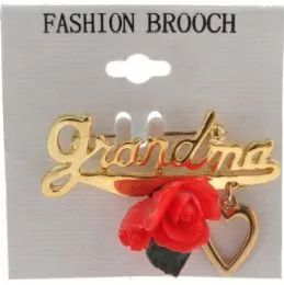 36 Bulk Gold Tone Grandma With Rose And Heart Brooch Pins