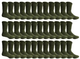 36 Bulk Yacht & Smith Men's Cotton Army Green Terry Cushioned Military Grade Socks
