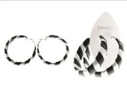 60 Bulk Silver Tone And Black Fabric Hoop Earrings