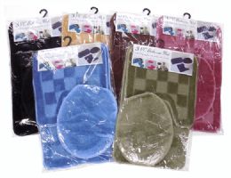 12 Bulk 3 Piece Bathroom Mat Checkered Pattern