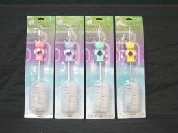 48 Bulk Plastic Baby Bottle Brush With Bear Design