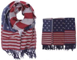 24 Bulk Women's American Flag Printed Scarf